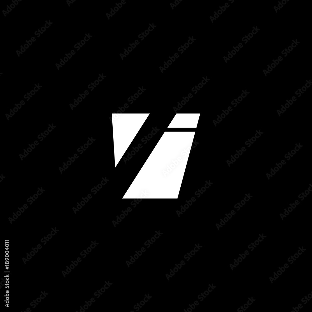 Initial letter VI, negative space logo, white on black background Initial letter VI, negative space logo, white on black background