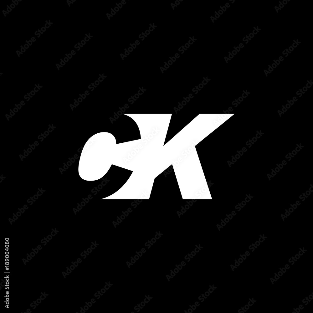 Obraz premium Initial letter CK, negative space logo, white on black background