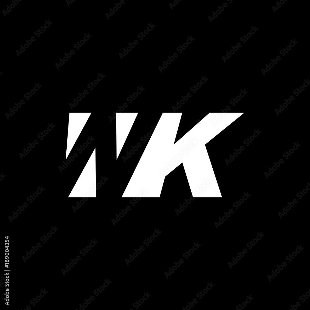 Initial letter WK, negative space logo, white on black background Initial letter WK, negative space logo, white on black background