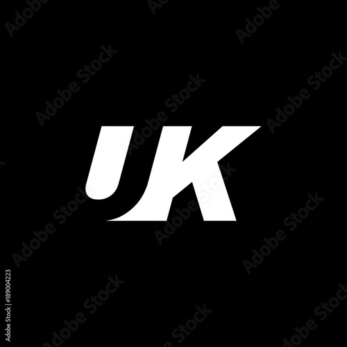 Initial letter UK, negative space logo, white on black background