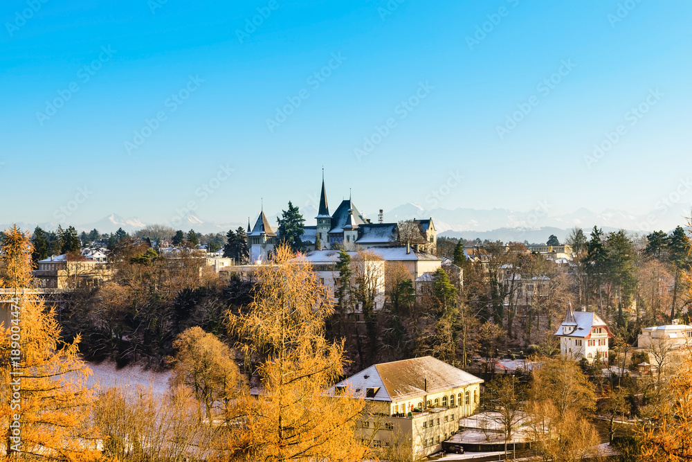 High angle view of Bern in the winter of Switzerland.