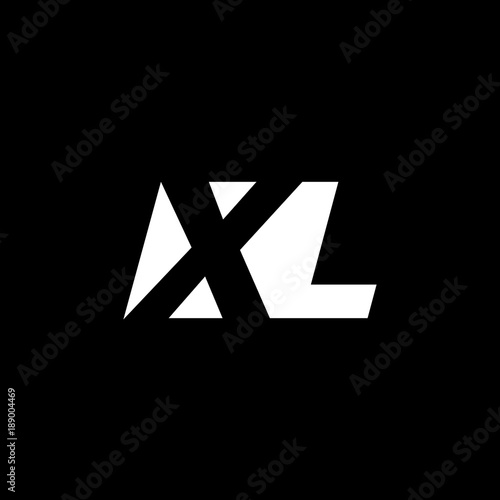 Initial letter XL, negative space logo, white on black background