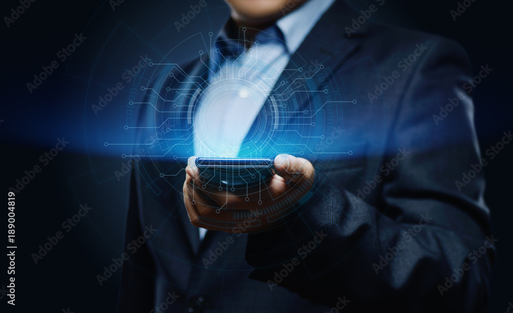 Businessman pressing button. Innovation technology internet business concept. Space for text Businessman pressing button. Innovation technology internet business concept. Space for text