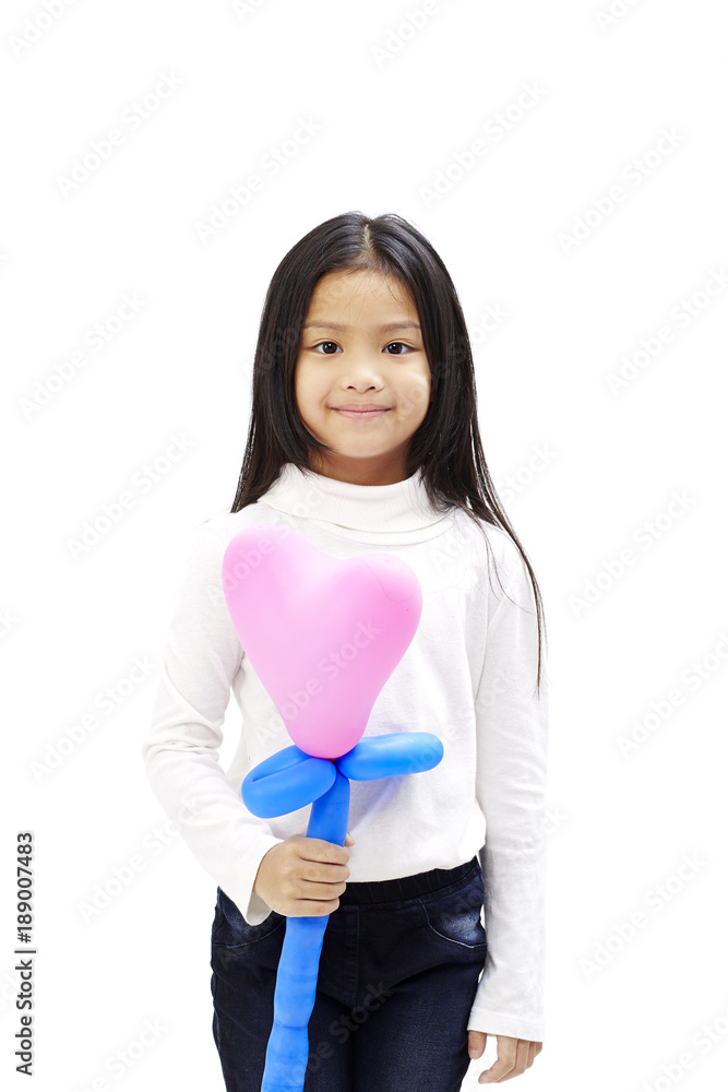  little asian girl with pink balloon