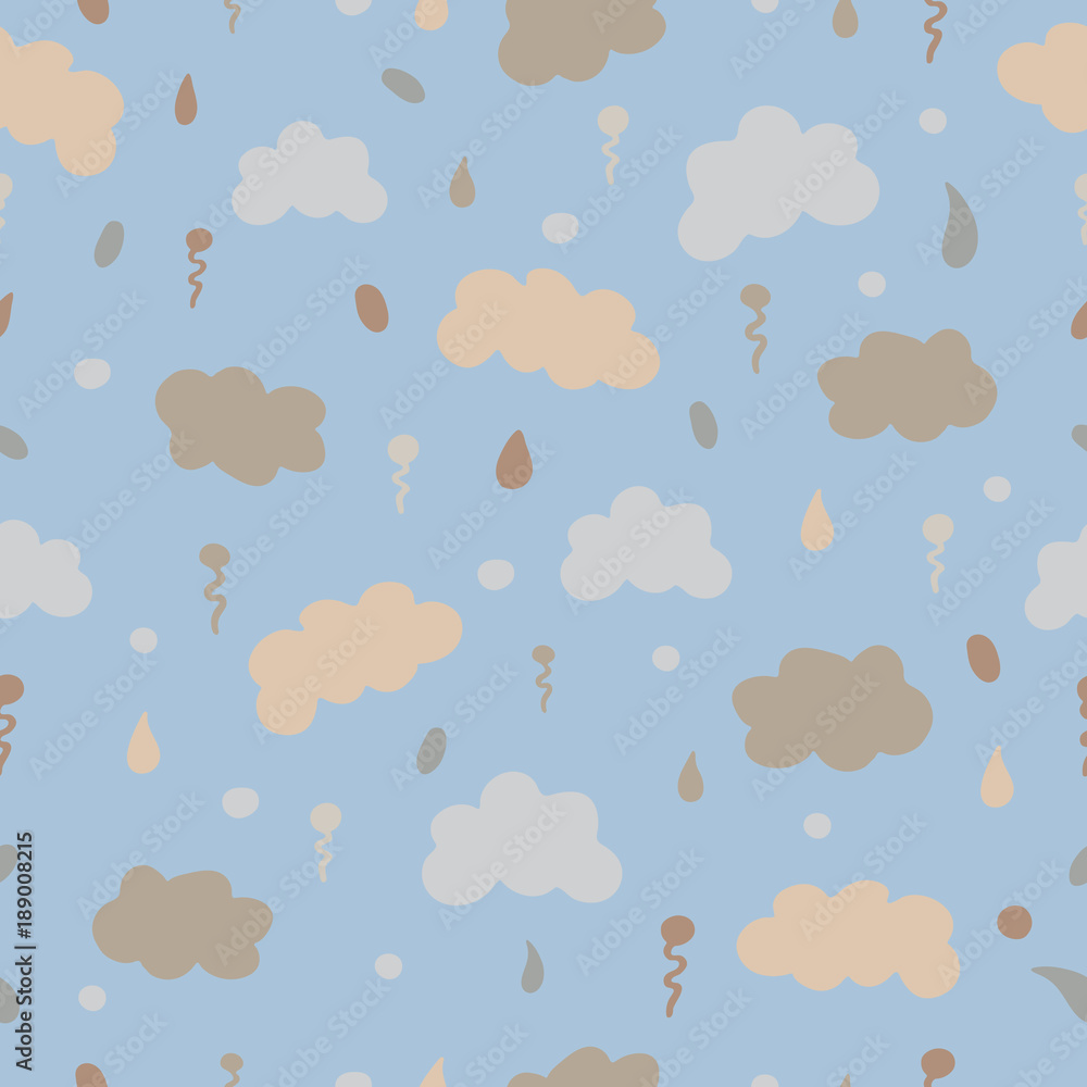 Lovely seamless pattern with hand-drawn abstract doodles and clouds. Perfectly is suitable for fabrics, notebooks and children's things.