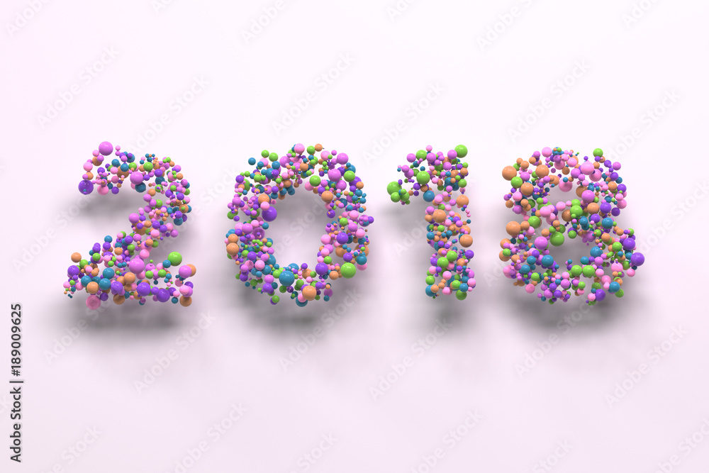 2018 number from colorful balls on white background