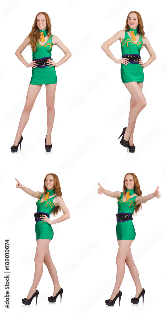 Young sexy girl in green dress isolated on white Young sexy girl in green dress isolated on white