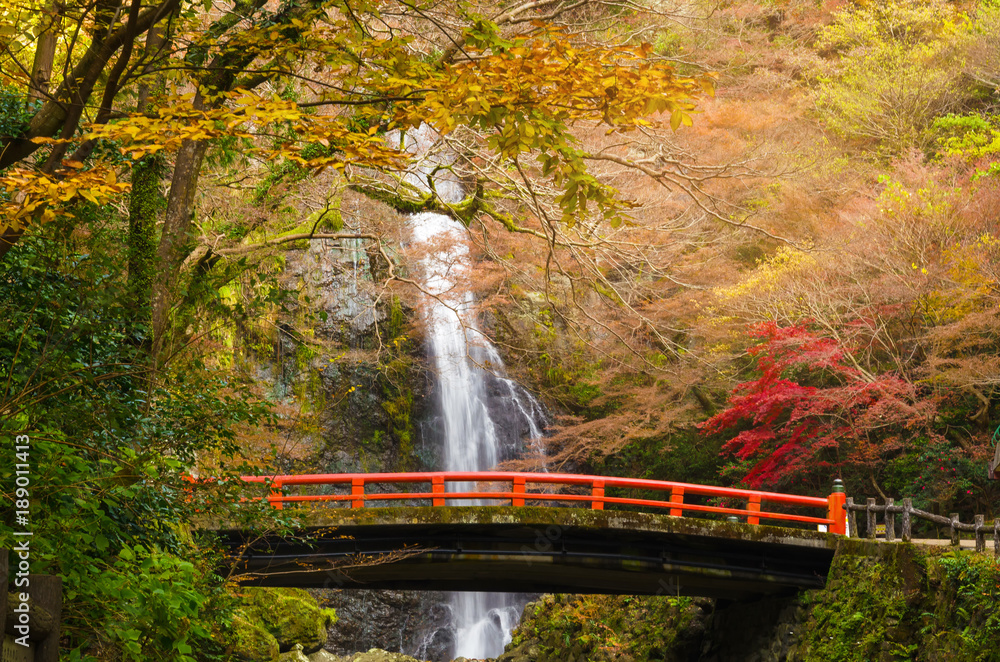 Φωτογραφία beautiful Minoo Waterfall in colorful autumn season in Minoo Park, Osaka, Japan