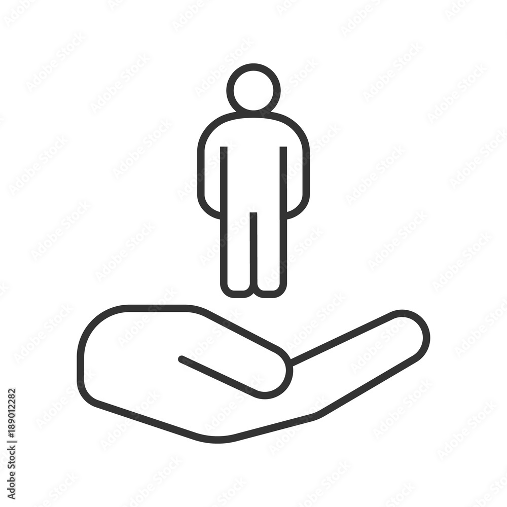 Open hand with human linear icon Open hand with human linear icon