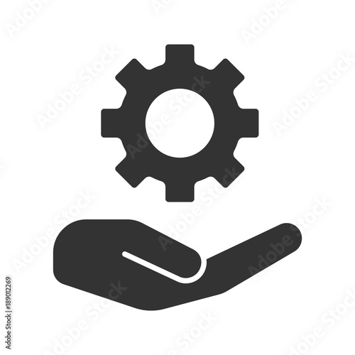 Open hand with cogwheel glyph icon