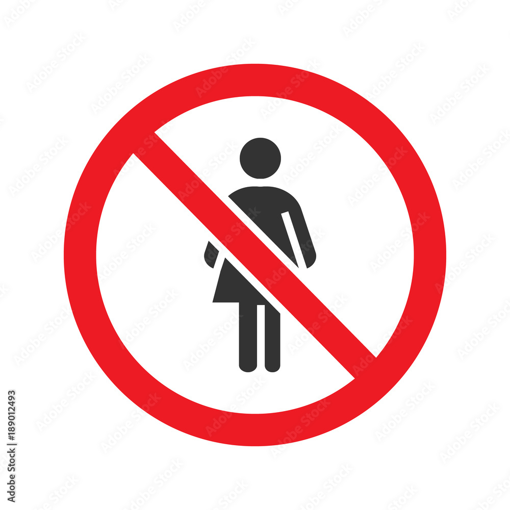 Forbidden sign with female silhouette glyph icon Forbidden sign with female silhouette glyph icon