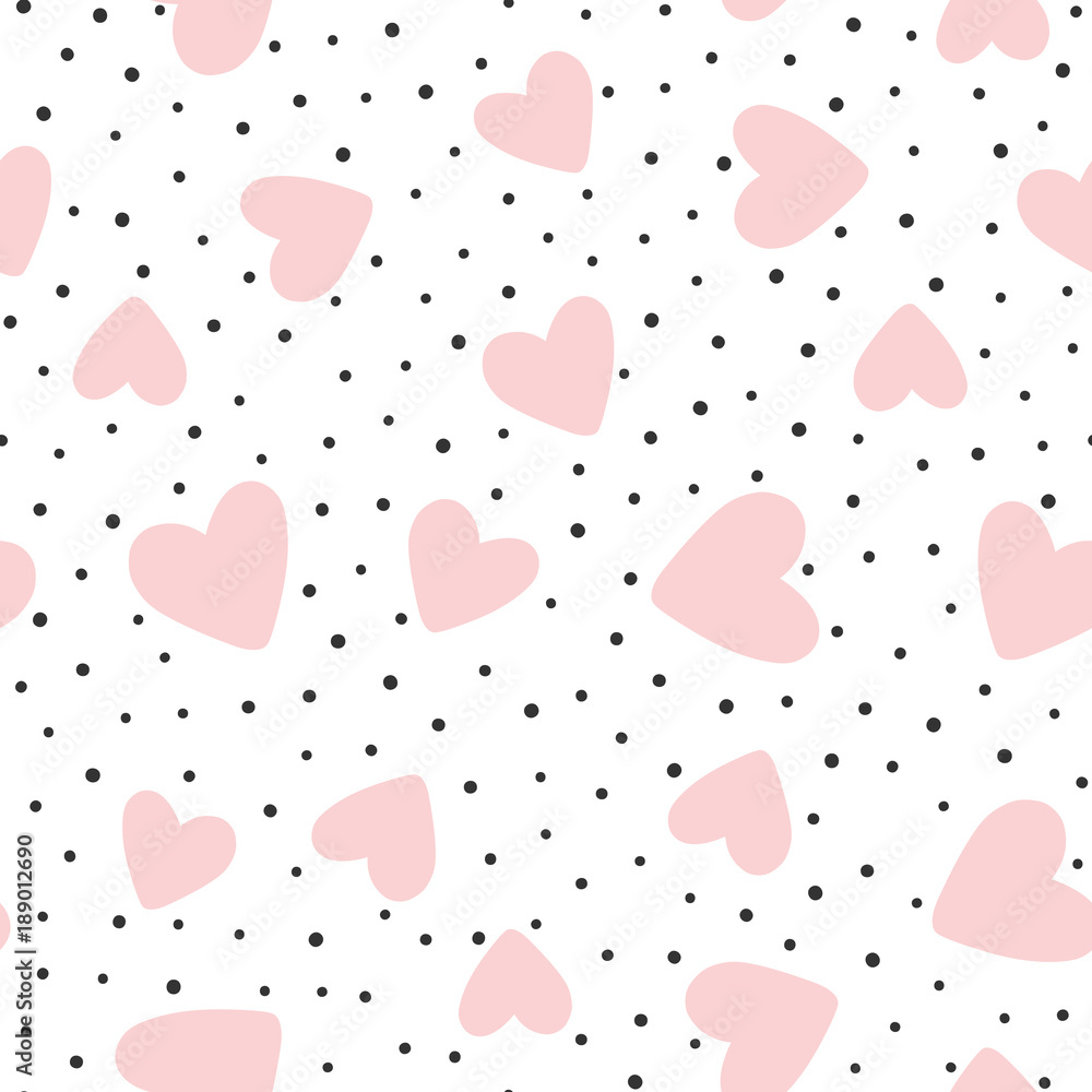 Repeated hearts and polka dot. Cute romantic seamless pattern. Repeated hearts and polka dot. Cute romantic seamless pattern.