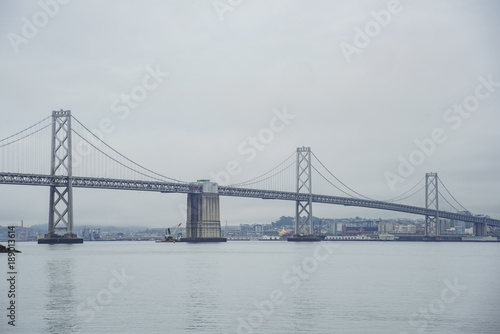 The beautiful San Francisco Oakland Bay Bridge in a cloudy day