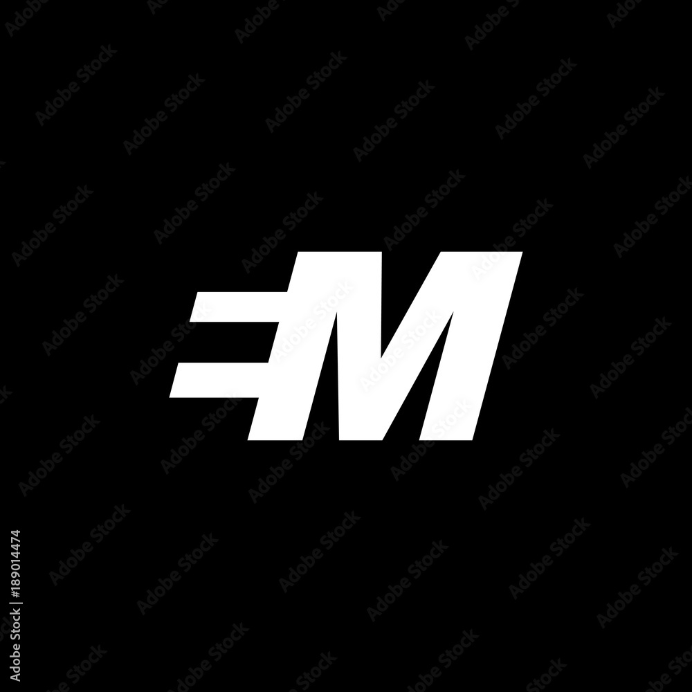 Initial letter EM, negative space logo, white on black background