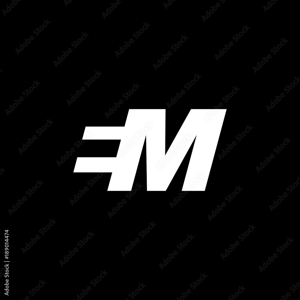 Initial letter EM, negative space logo, white on black background Initial letter EM, negative space logo, white on black background