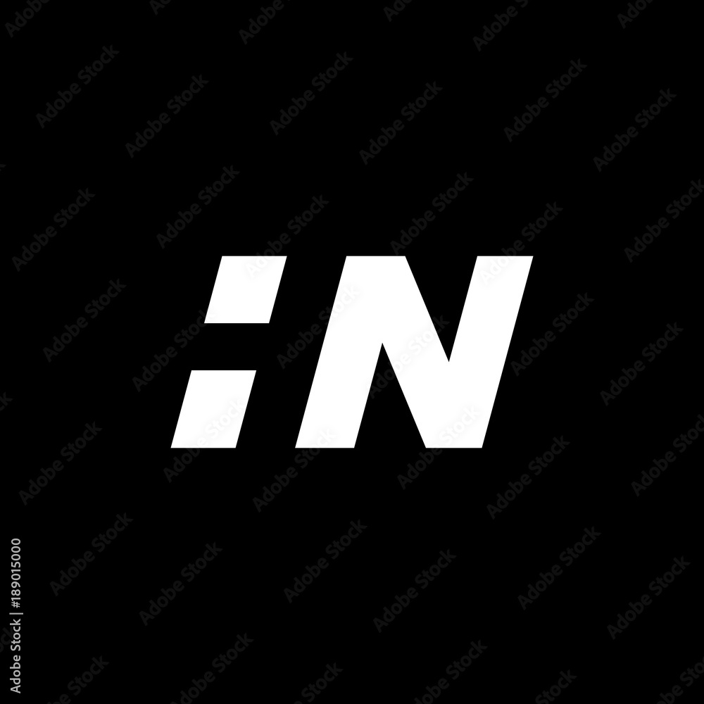 Initial letter HN, negative space logo, white on black background