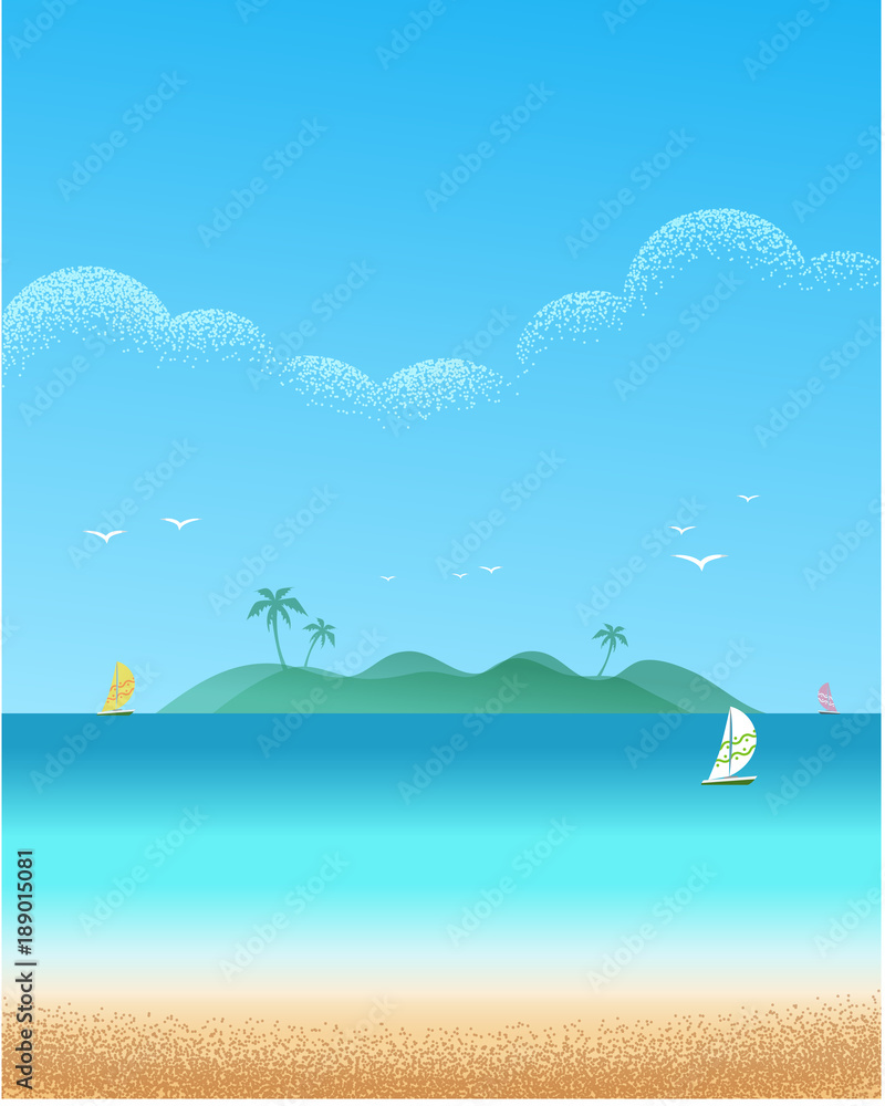 Beautiful seascape beach Vector texture style illustration.