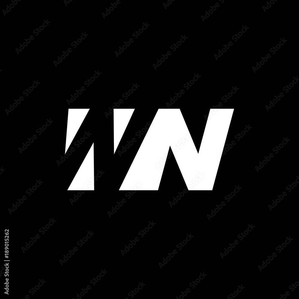 Initial letter WN, negative space logo, white on black background Initial letter WN, negative space logo, white on black background