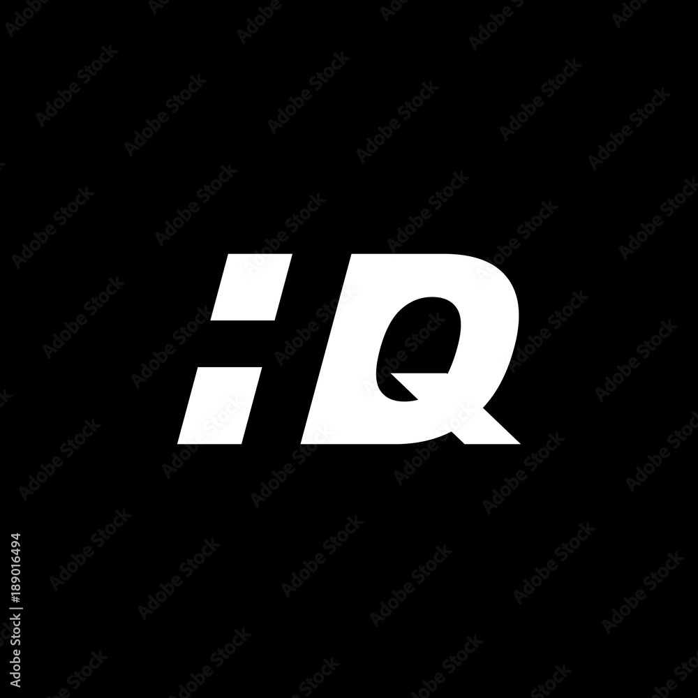 Initial letter HQ, negative space logo, white on black background Initial letter HQ, negative space logo, white on black background