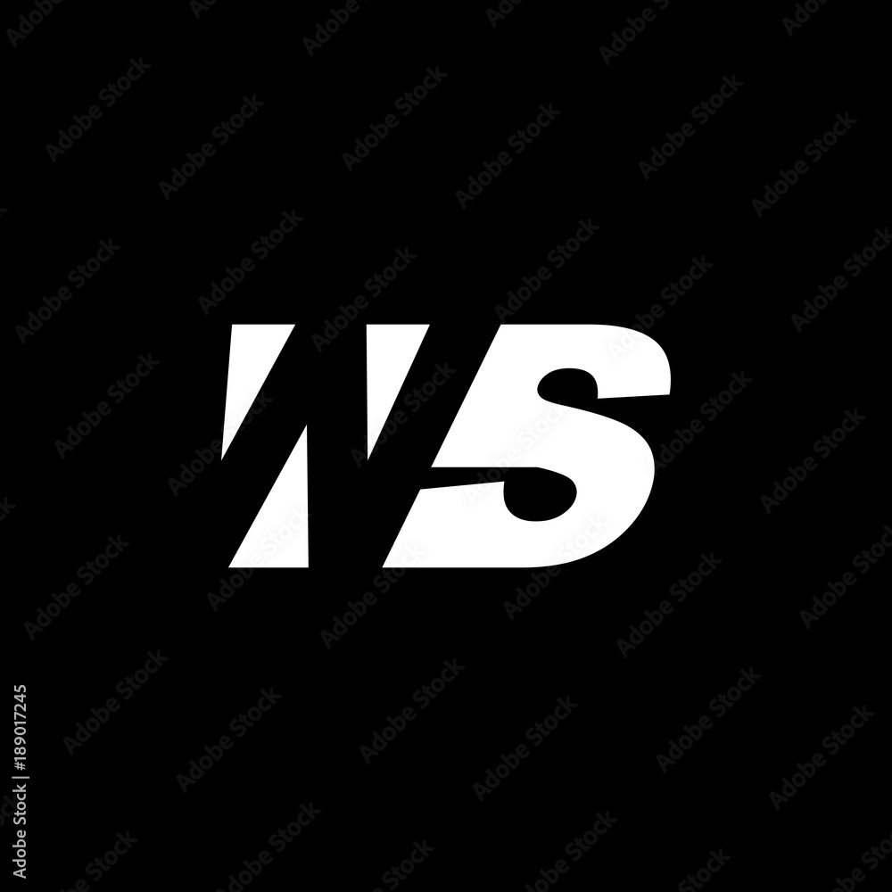 Initial letter WS, negative space logo, white on black background Initial letter WS, negative space logo, white on black background