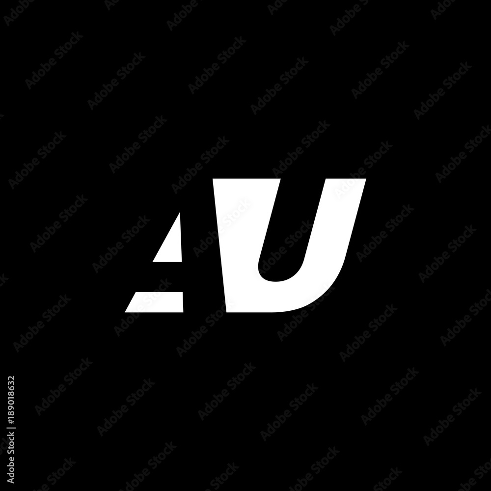 Initial letter AU, negative space logo, white on black background Initial letter AU, negative space logo, white on black background