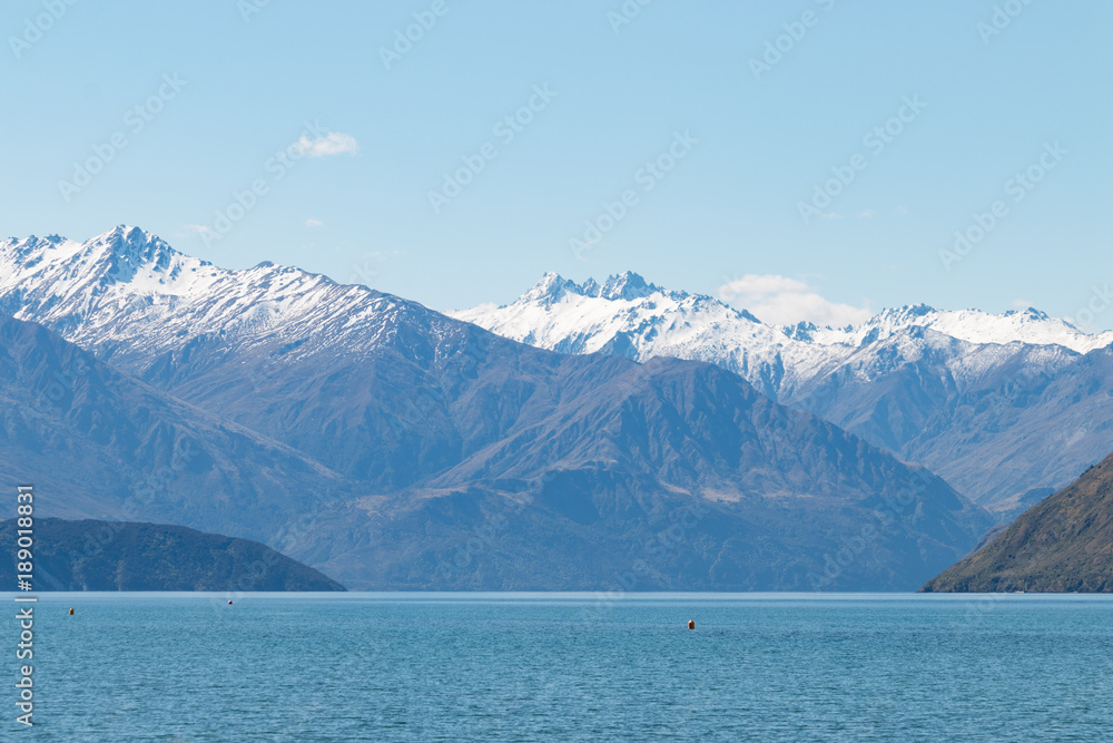New Zealand Lake Wanaka landscape with mountains