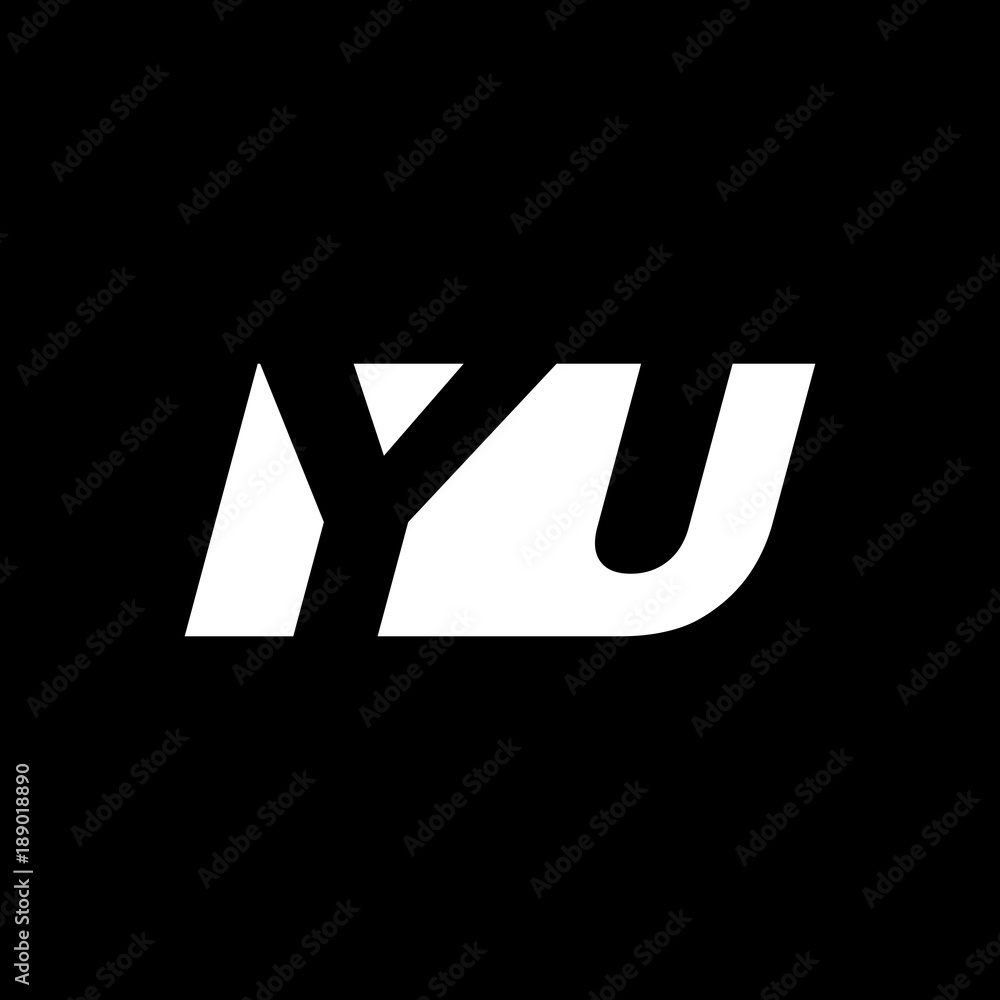 Initial letter YU, negative space logo, white on black background Initial letter YU, negative space logo, white on black background