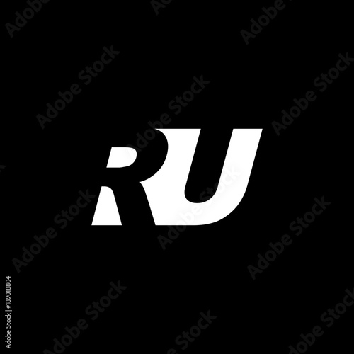 Initial letter RU, negative space logo, white on black background