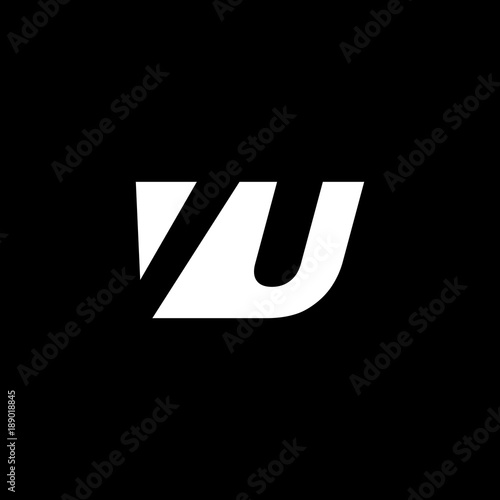 Initial letter VU, negative space logo, white on black background