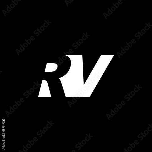 Initial letter RV, negative space logo, white on black background