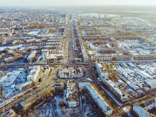 aerial view of the european town streets on a winter sunny day © Mihail