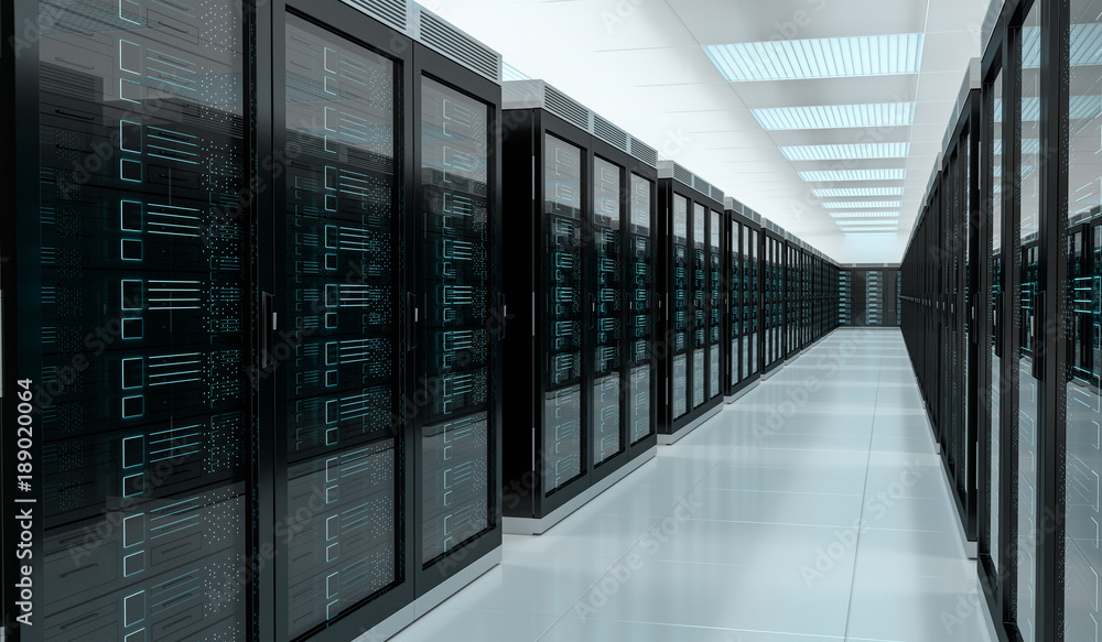 Fototapeta premium Server room center exchanging cyber datas 3D rendering