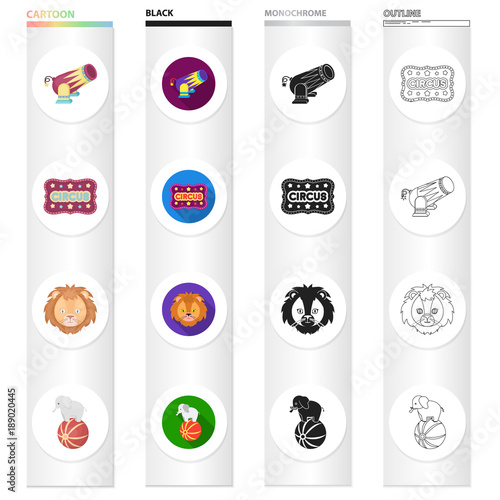 number, circus, entertainment and other web icon in different style.animal, ball, elephant icons in set collection. photo