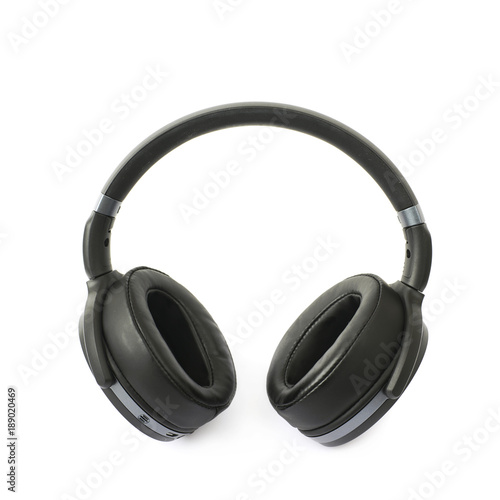 Black portable headphones isolated