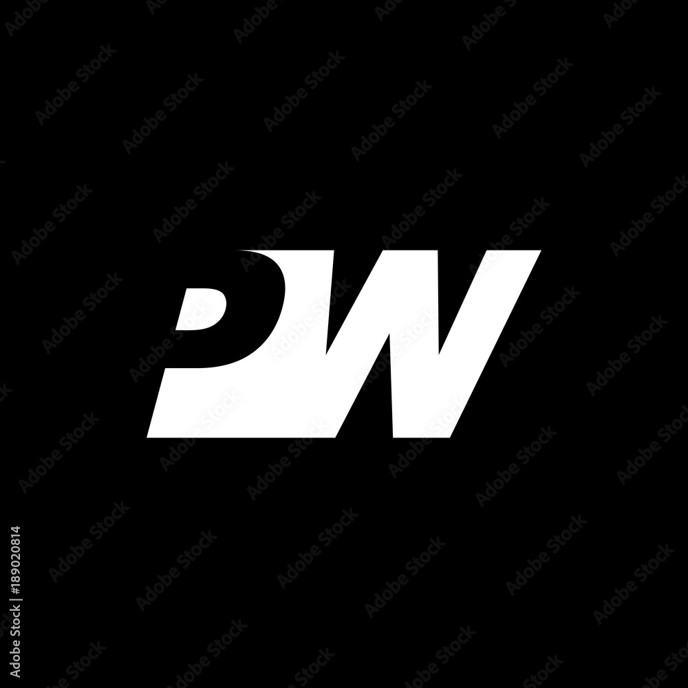 Initial letter PW, negative space logo, white on black background Initial letter PW, negative space logo, white on black background