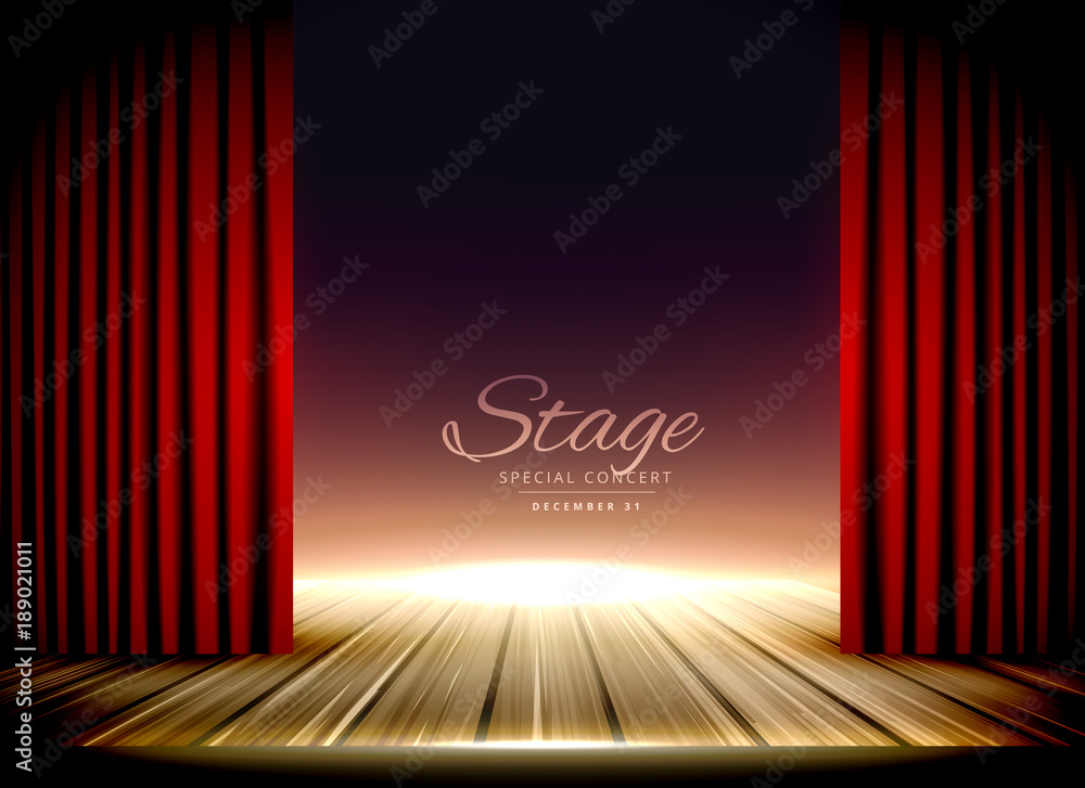 Fototapeta premium theater stage with red curtains and wooden floor