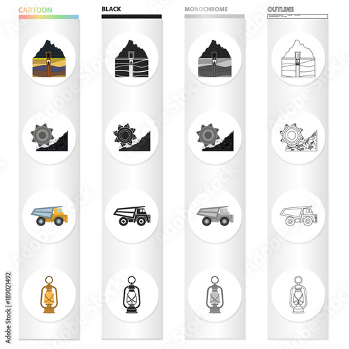 Equipment, useful, fossil and other web icon in cartoon style. Lighting, mining, industry icons in set collection.