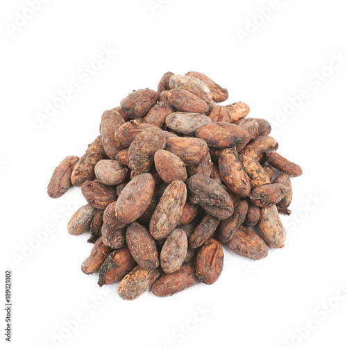 Pile of cocoa beans isolated