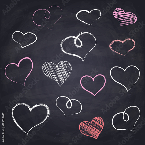 Chalk drawn heart. Geometric figures on chalkboard background.