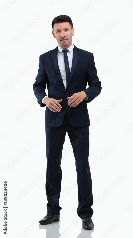 Full-length portrait of business man with hands crossed, isolated. Full-length portrait of business man with hands crossed, isolated.