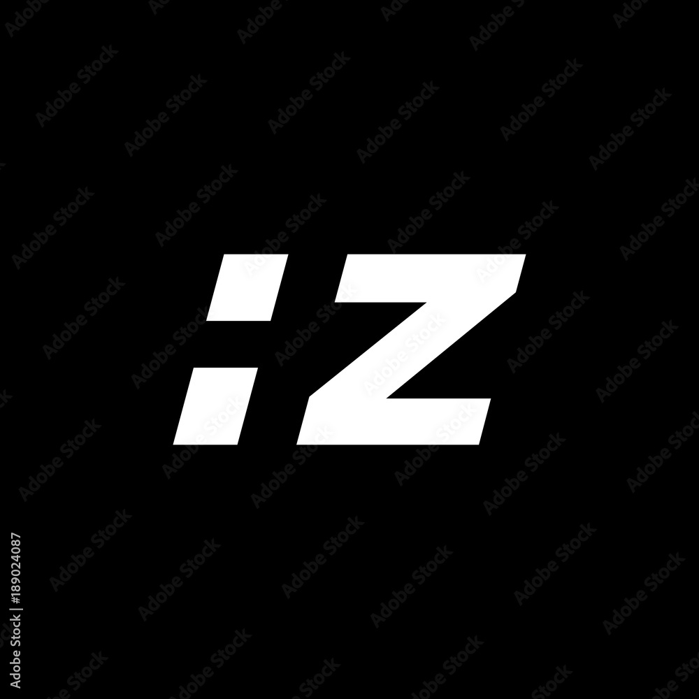 Initial letter HZ, negative space logo, white on black background Initial letter HZ, negative space logo, white on black background