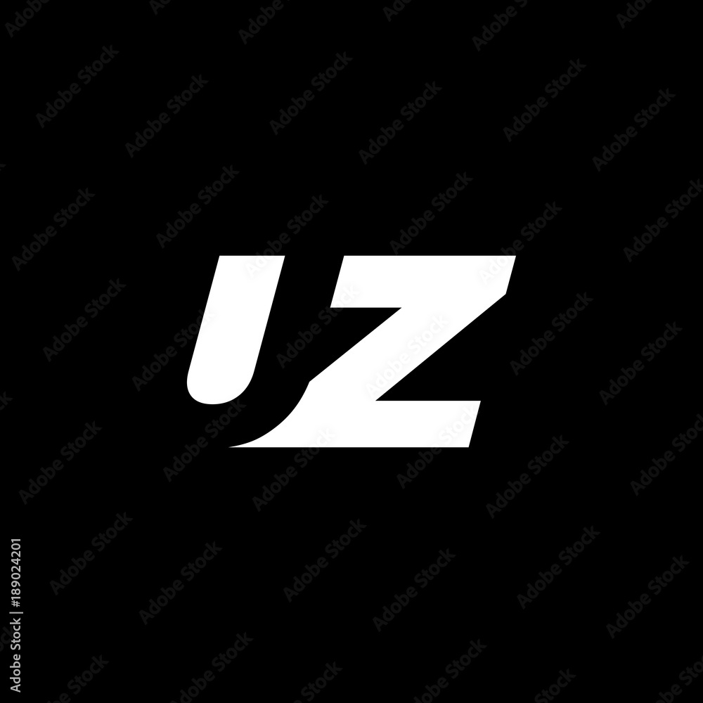 Initial letter UZ, negative space logo, white on black background Initial letter UZ, negative space logo, white on black background