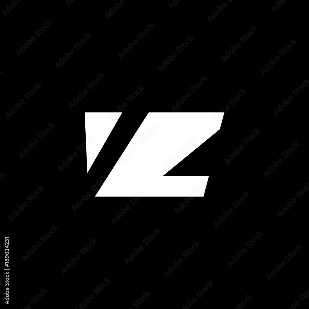 Initial letter VZ, negative space logo, white on black background Initial letter VZ, negative space logo, white on black background
