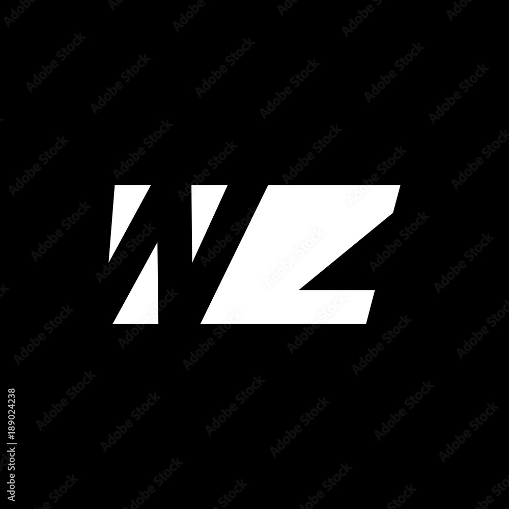 Initial letter WZ, negative space logo, white on black background