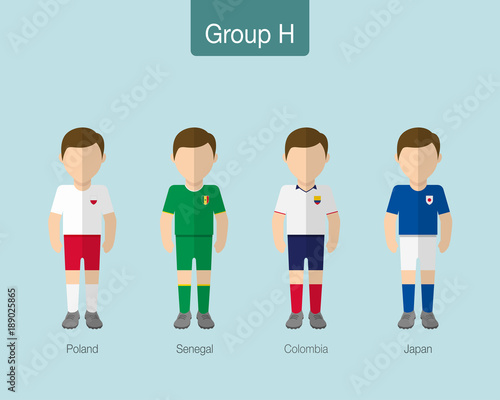 2018 Soccer or football team uniform. Group H with POLAND, SENEGAL, COLOMBIA, JAPAN. Flat design.