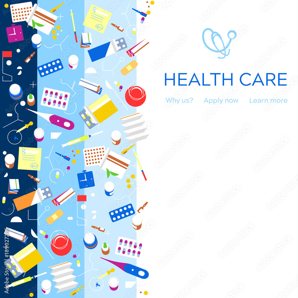 Health care medical background. Medicine insurance health check concept.  Healthcare protection research and treatment. Online diagnosis flyer,  brochure, website banner layout Stock Vector | Adobe Stock