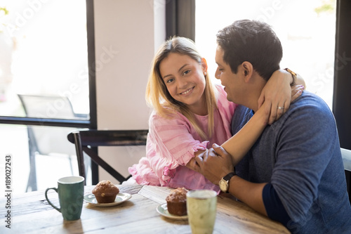 Couple in love on date at restaurant