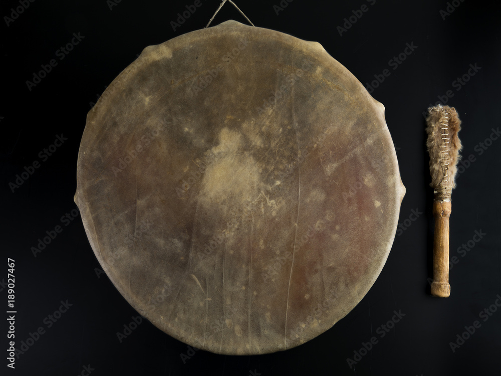 Ancient indian tambourine drum drumstick replica Stock Photo Adobe Stock