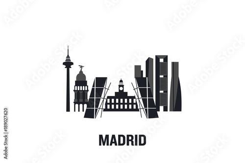 Skyline illustration of Madrid. Flat vector design.