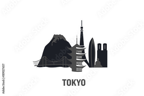 Minimalist illustration of Tokyo principal buildings. Flat vector design.